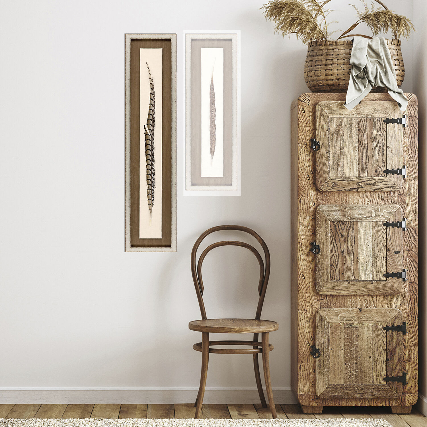 Lady Amhurst Feather Pheasant Feather Brown and Beige and Black and Neutral Framed Art