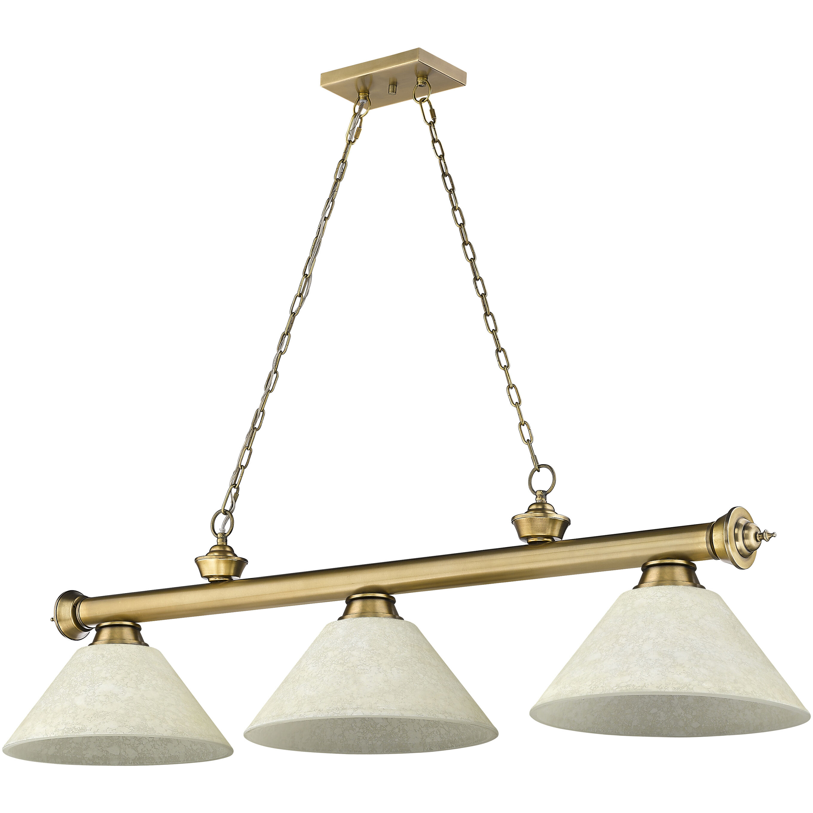 Cordon 3 Light 57.25 inch Rubbed Brass Billiard Ceiling Light in Golden Mottle Glass