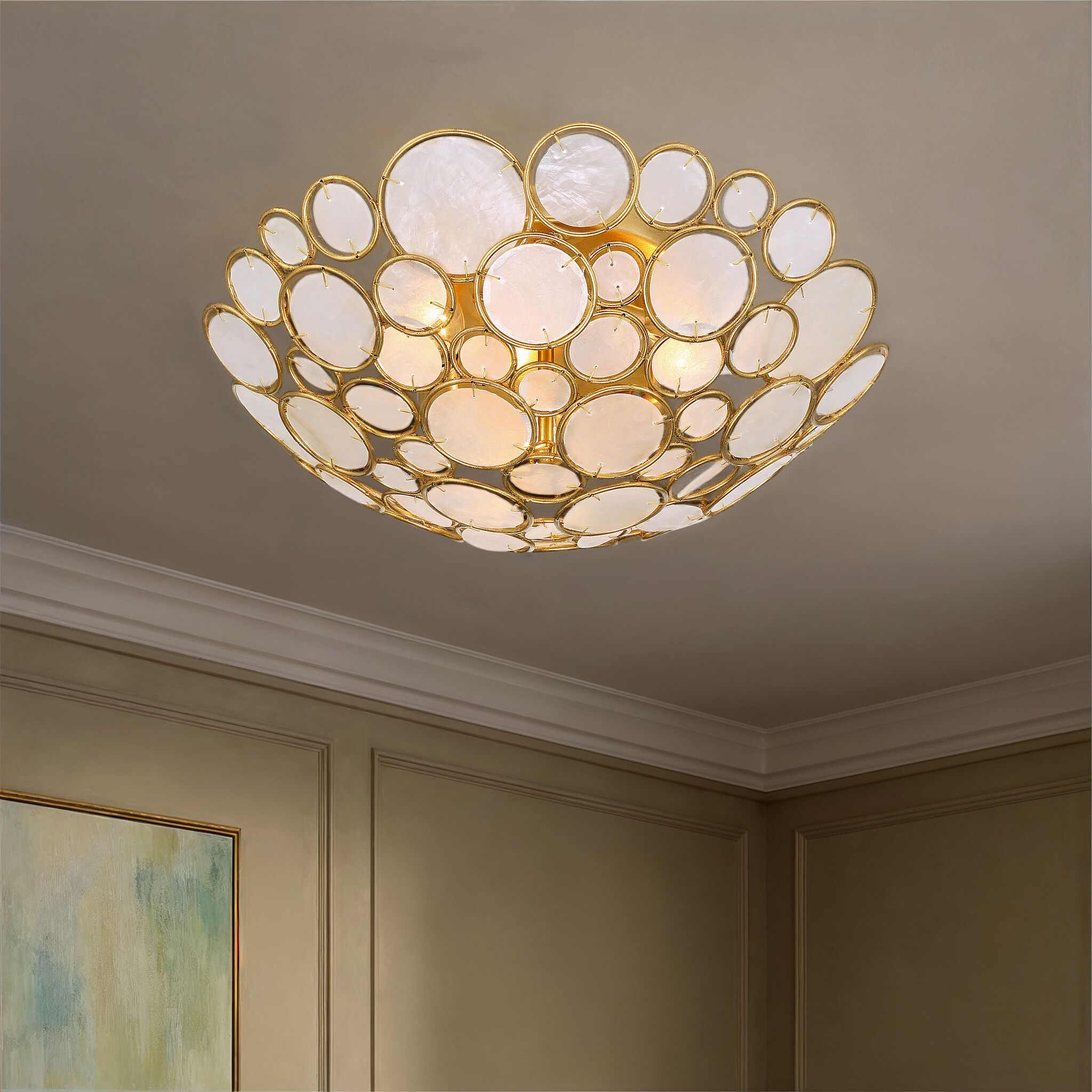 Palla 3 Light 16 inch Antique Gold Semi Flush Ceiling Light