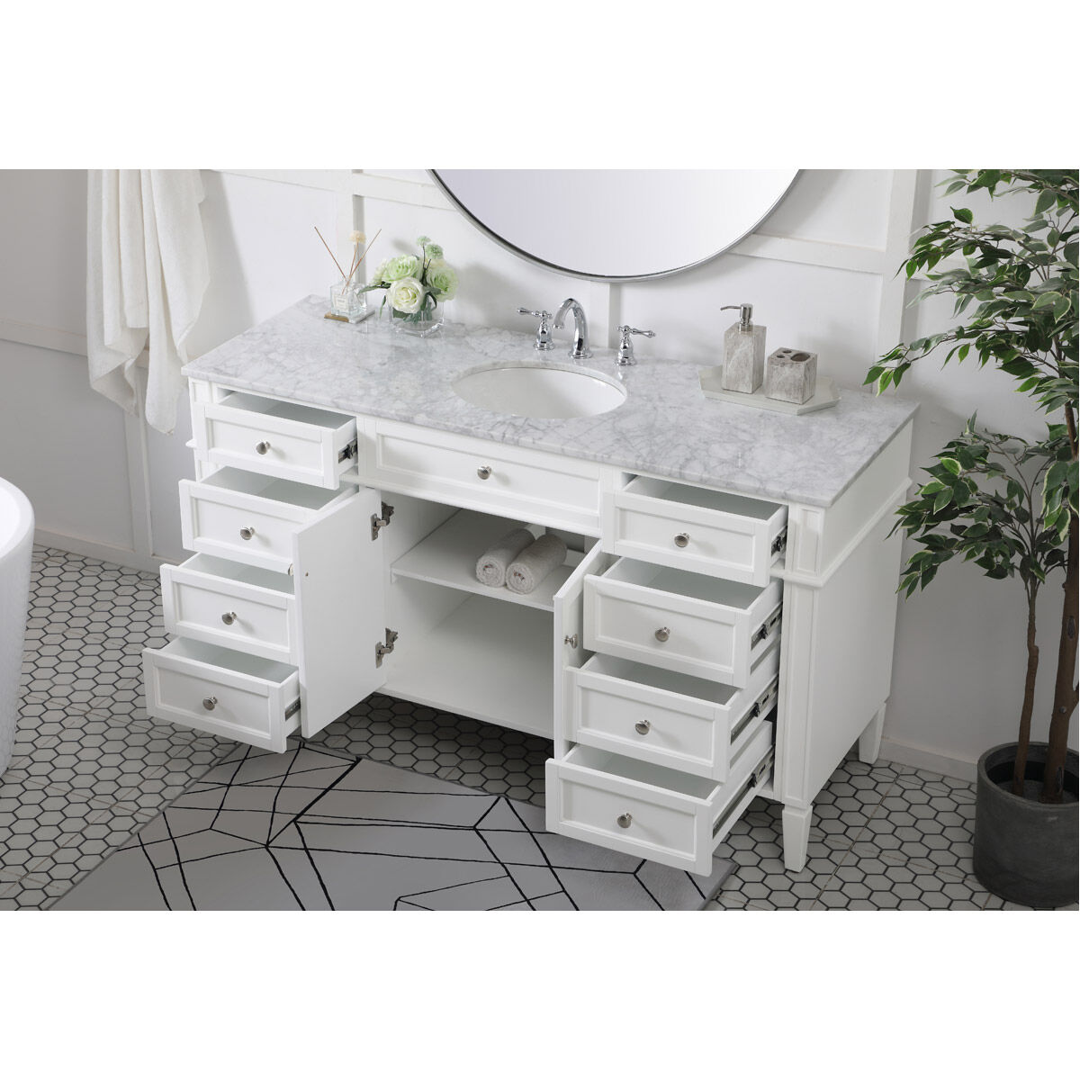 Park Avenue 60 X 22 X 35 inch White Vanity Sink Set