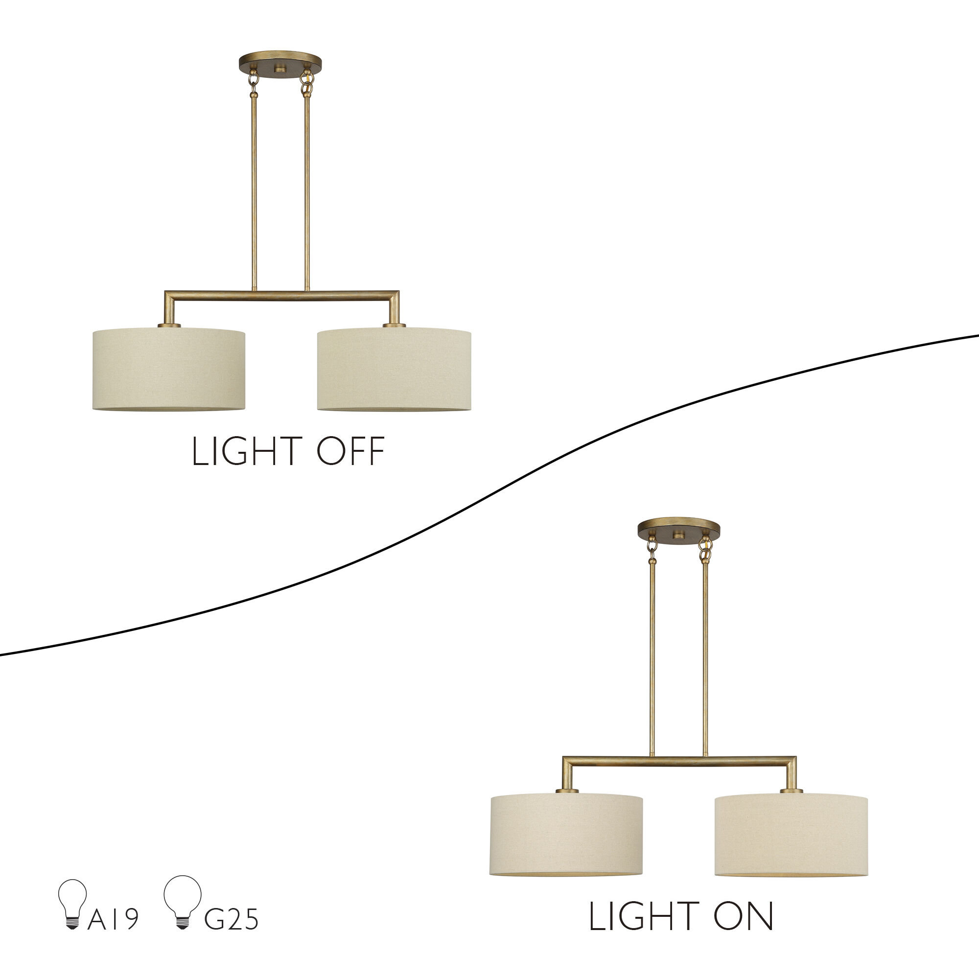 Bellingham 2 Light 35 inch Antique Gold Leaf Linear Chandelier Ceiling Light, Large