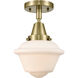 Franklin Restoration Small Oxford 1 Light 8 inch Antique Brass Flush Mount Ceiling Light in Matte White Glass
