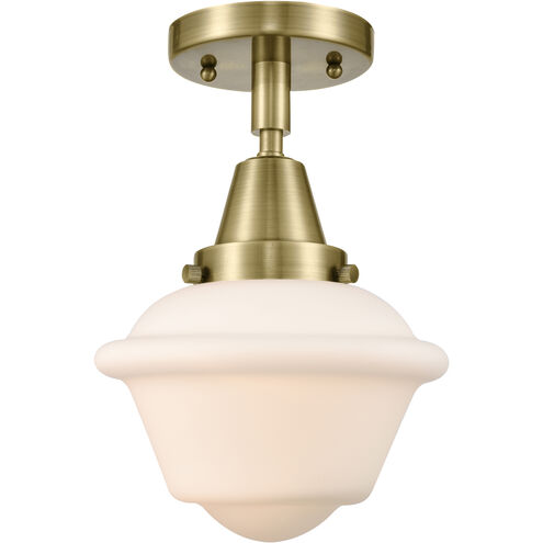 Franklin Restoration Small Oxford 1 Light 8 inch Antique Brass Flush Mount Ceiling Light in Matte White Glass