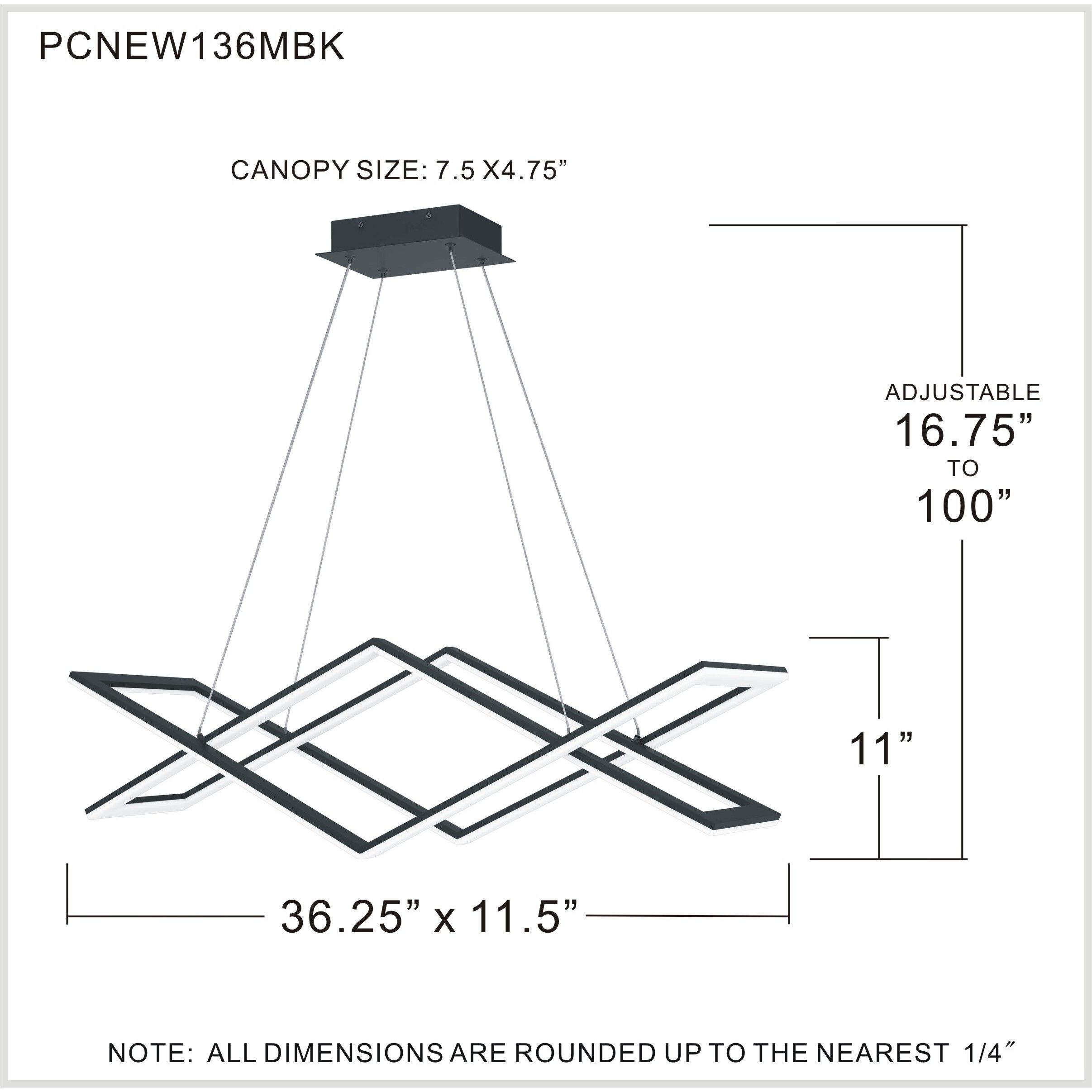 Newman LED 36 inch Matte Black Linear Chandelier Ceiling Light