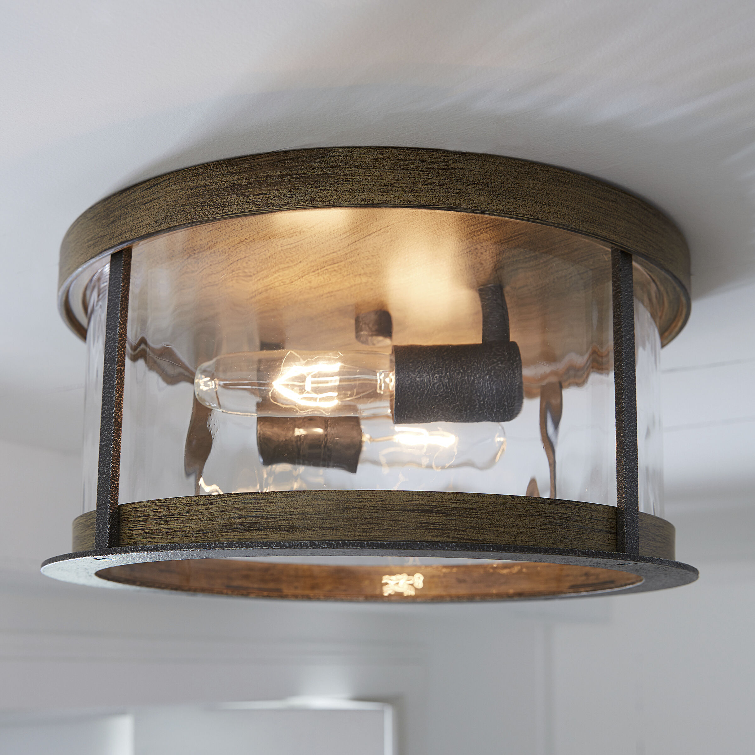 Sean Lavin Angelo 2 Light 13.75 inch Distressed Weathered Oak Slate Grey Metal Flush Mount Ceiling Light