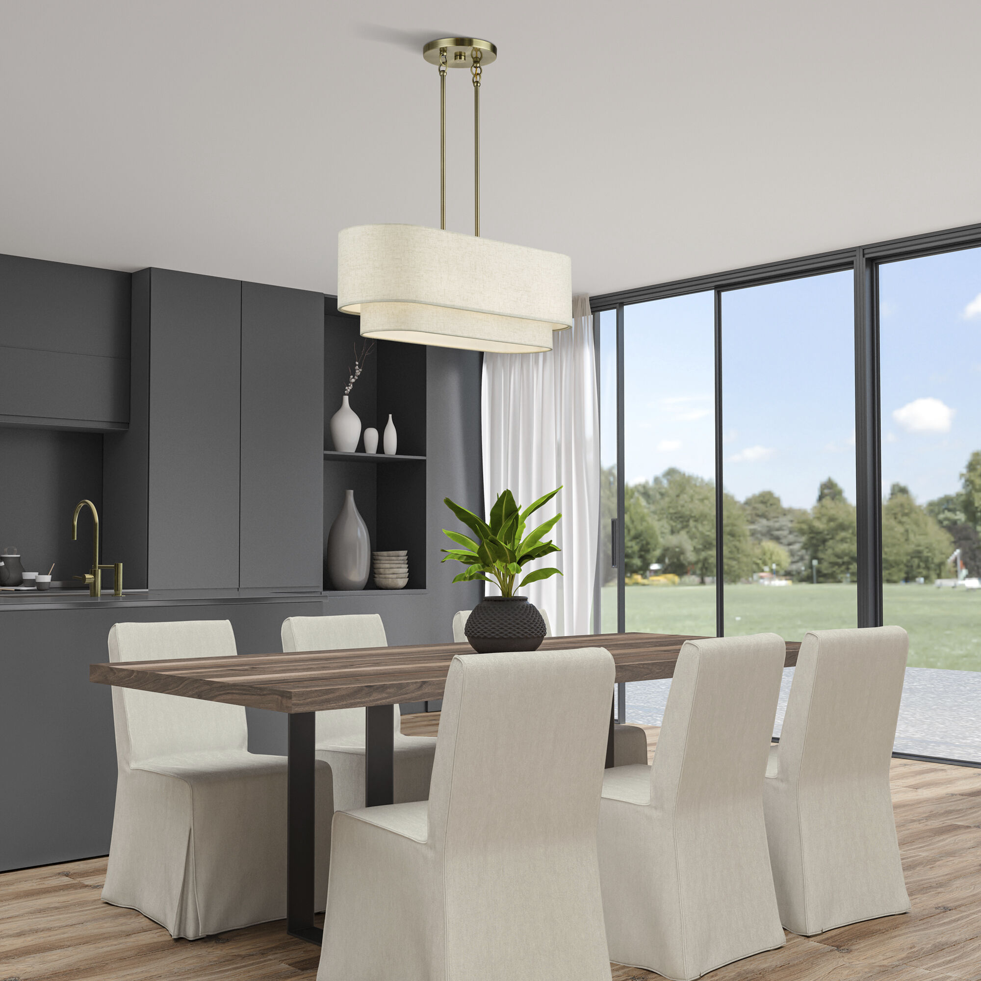 Manorwood 3 Light 30 inch Antique Brass Linear Chandelier Ceiling Light, Medium