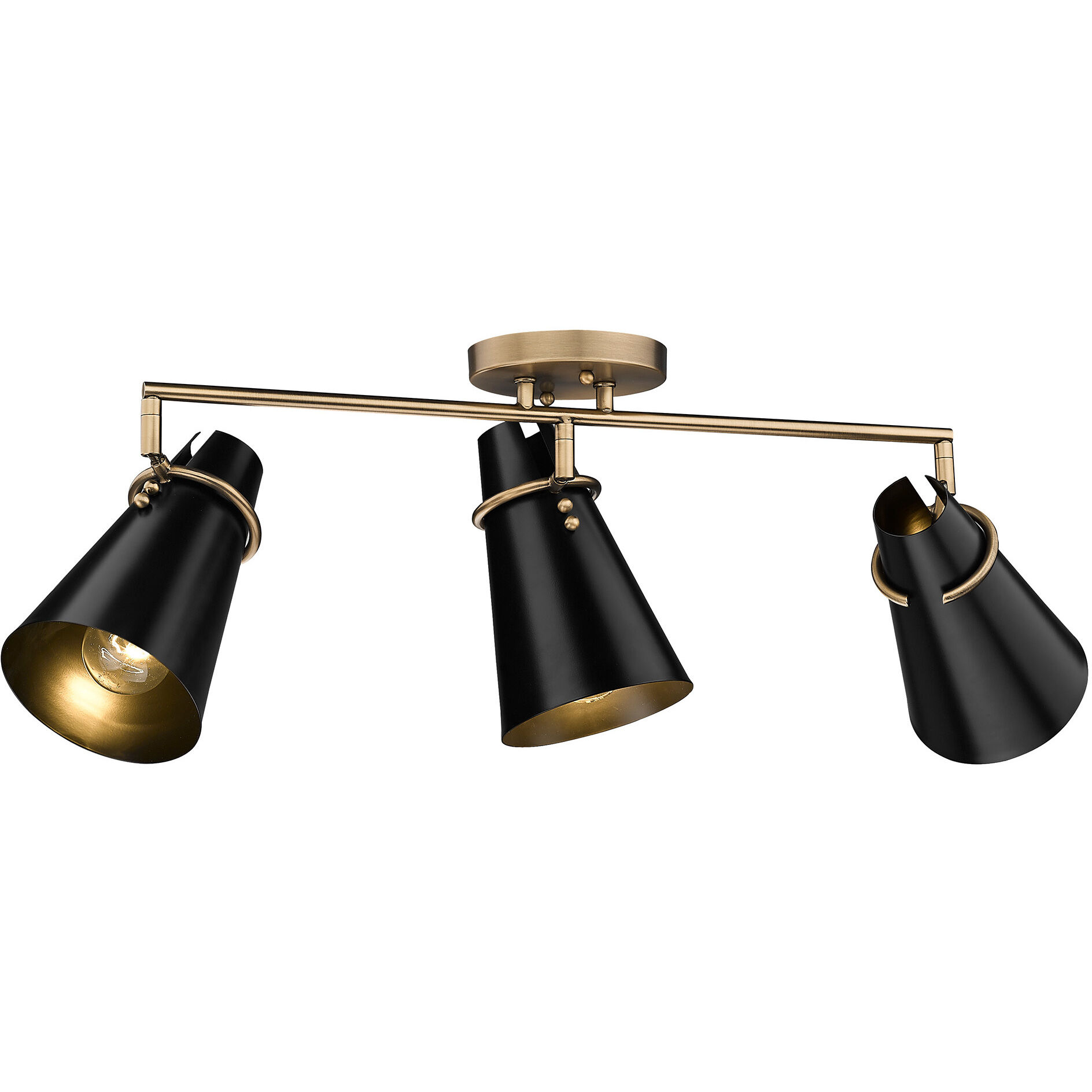 Reeva 3 Light 29.13 inch Modern Brass Semi-Flush Mount Ceiling Light in Matte Black