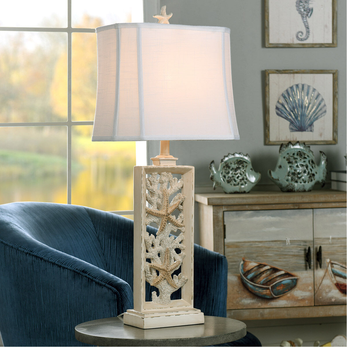 South Cove 33 inch 100 watt Weathered Cream Table Lamp Portable Light