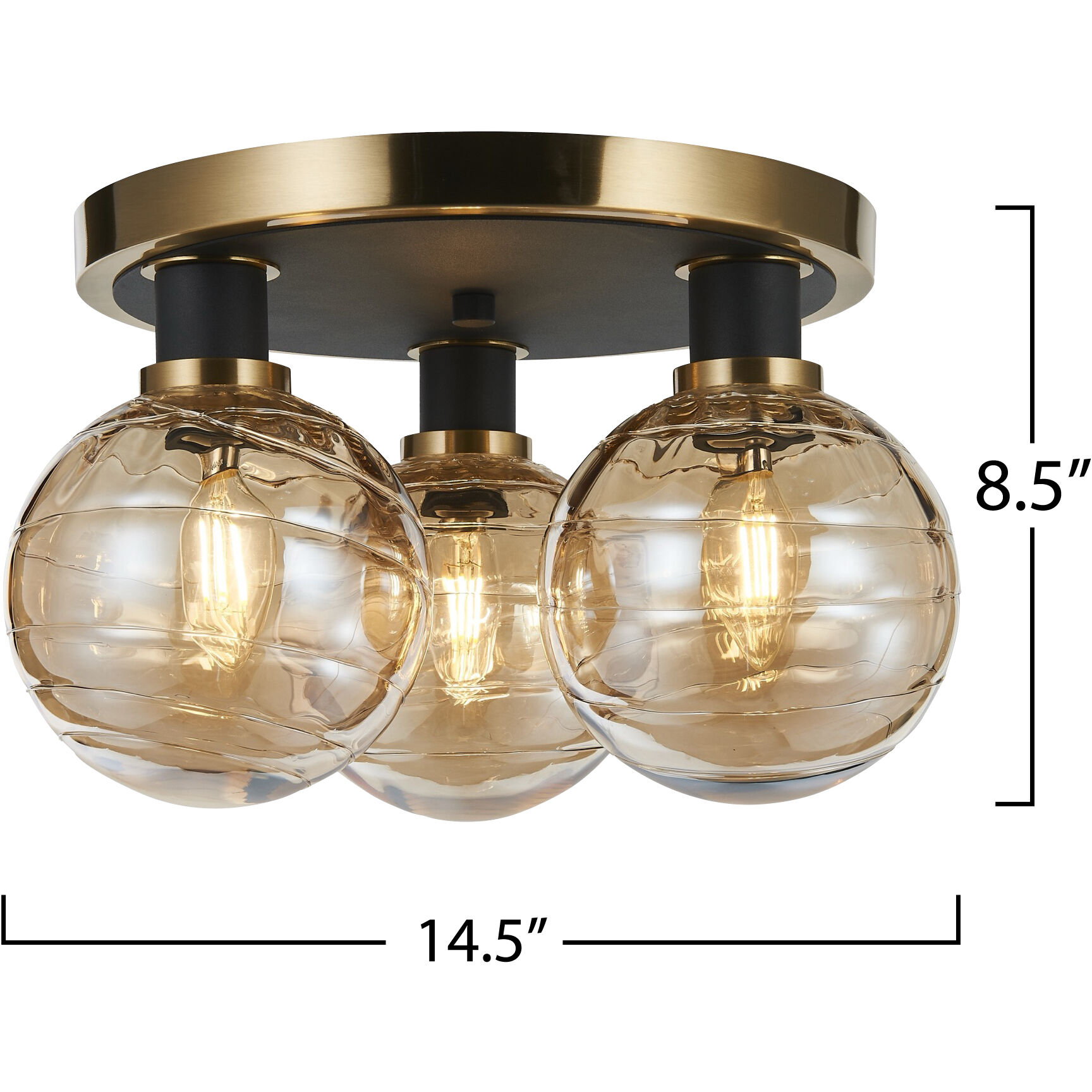 Gem LED 14.5 inch Black and Brushed Brass Semi-Flush Mount Ceiling Light in Amber