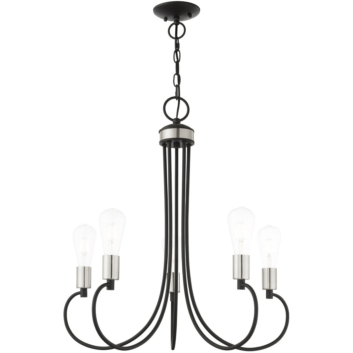 Bari 5 Light 25 inch Black with Brushed Nickel Accents Chandelier Ceiling Light
