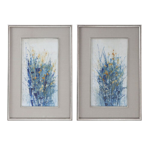 Indigo Florals Distressed Silver Floral Wall Art