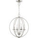 Arabella 4 Light 15 inch Brushed Nickel Convertible Chandelier/ Semi-Flush Ceiling Light, Globe