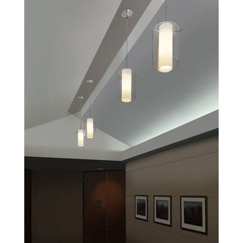 Rome 7.88 inch Chrome Pendant Ceiling Light in Chrome/Black, Aqua Outer/Matte White Inner Glass