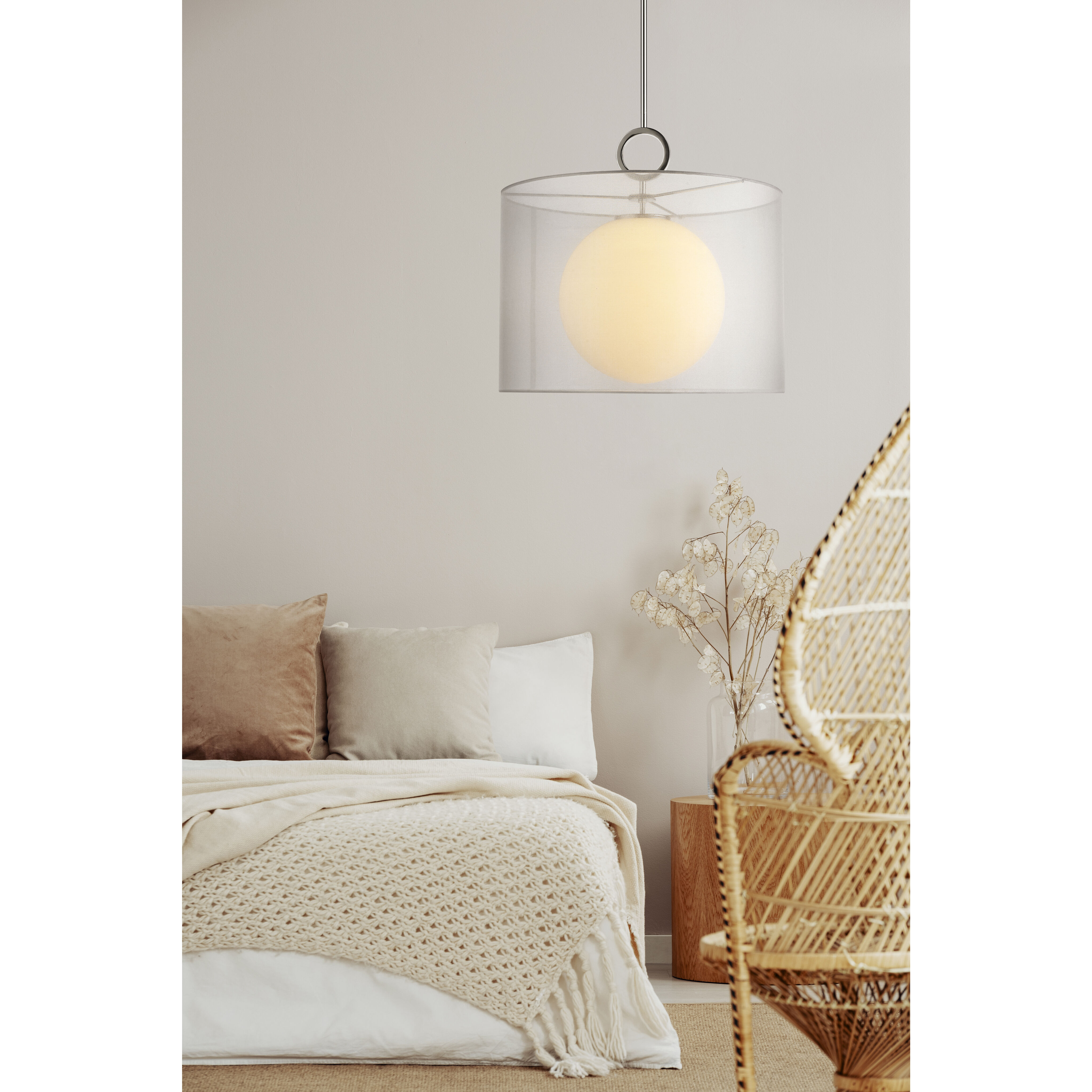 Arosia 1 Light 20 inch Chrome Pendant Ceiling Light in 9, White Fabric
