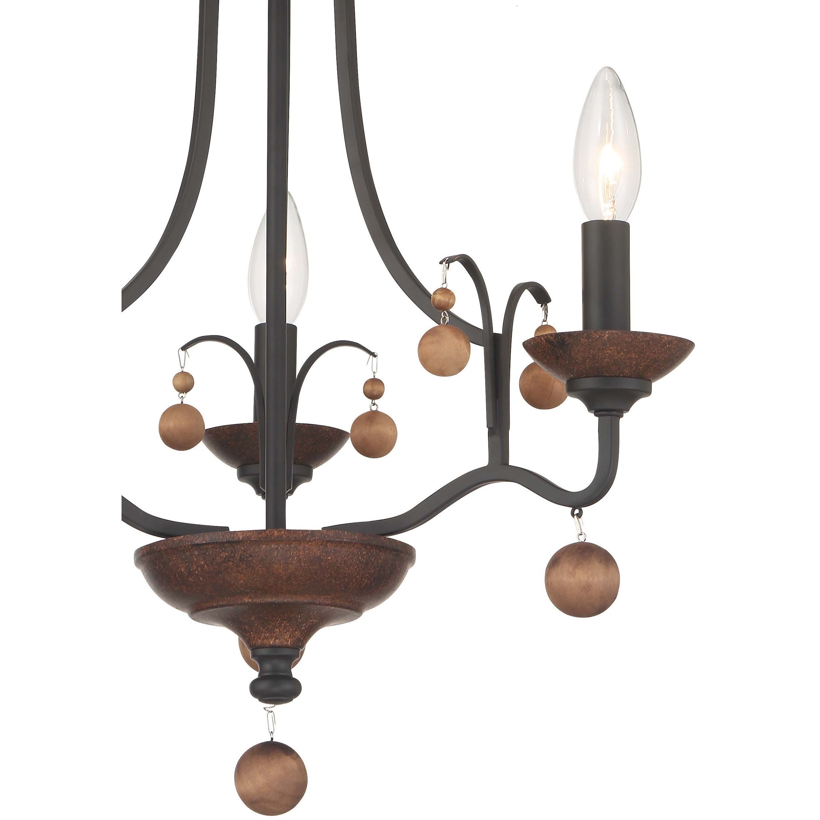 Colonial Charm 3 Light 16.75 inch Old World Bronze with Walnut Semi Flush Ceiling Light