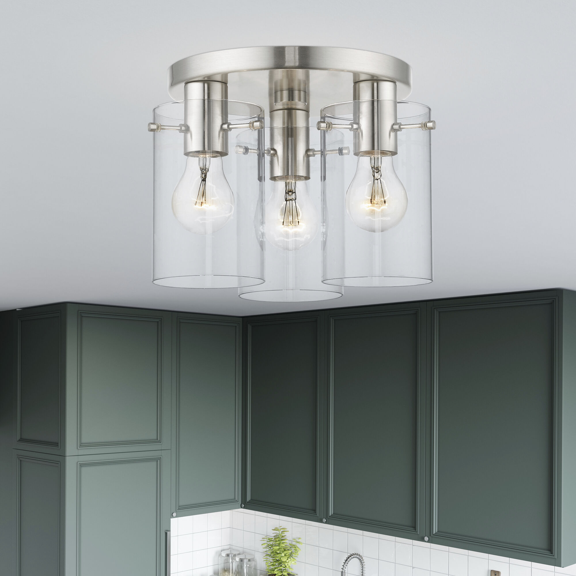 Munich 3 Light 11 inch Brushed Nickel Flush Mount Ceiling Light