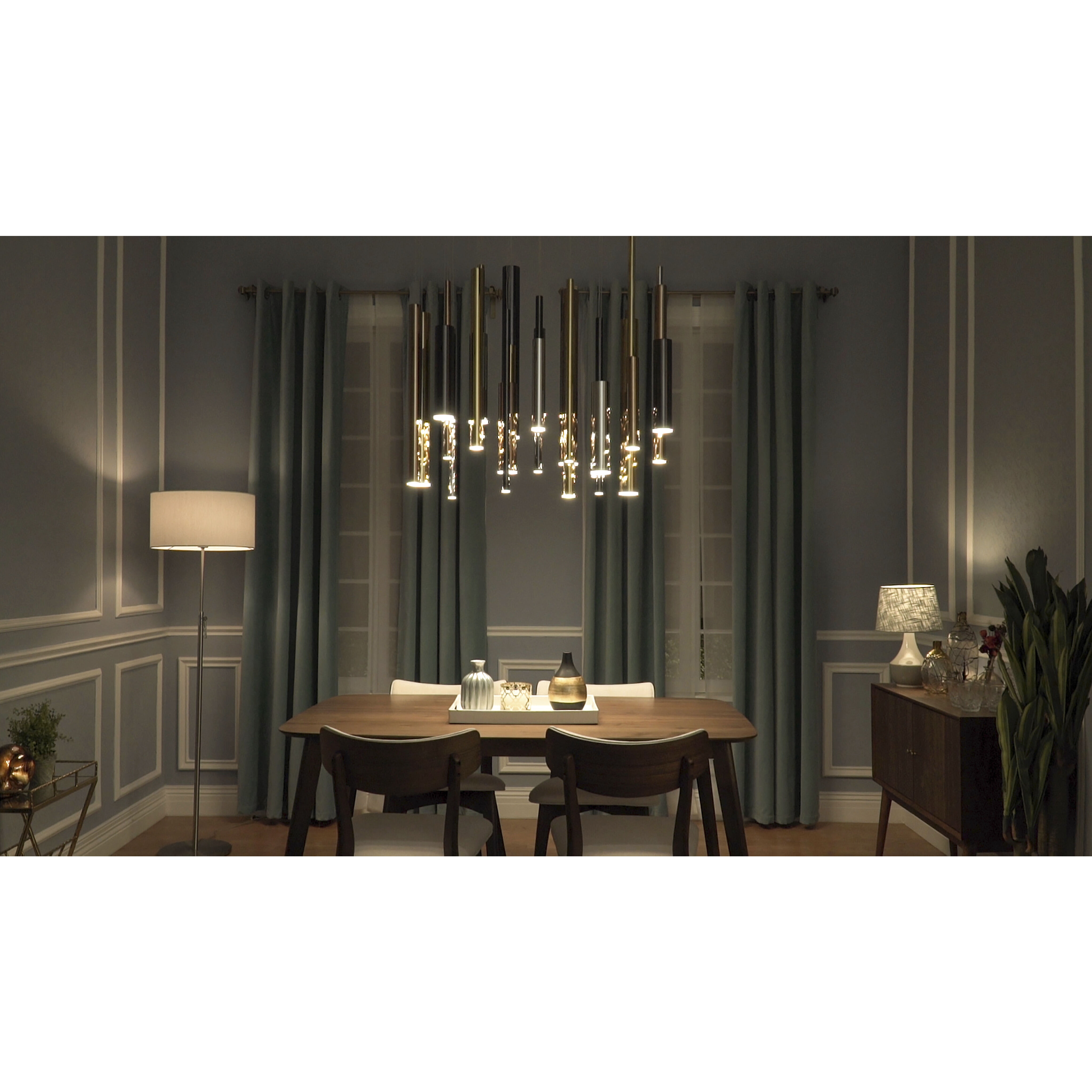 Flute LED 35.5 inch Multi-Plated Linear Pendant Ceiling Light