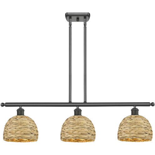 Woven Rattan 3 Light 36 inch Oil Rubbed Bronze Island Light Ceiling Light in Oil Rubbed Bronze and Natural