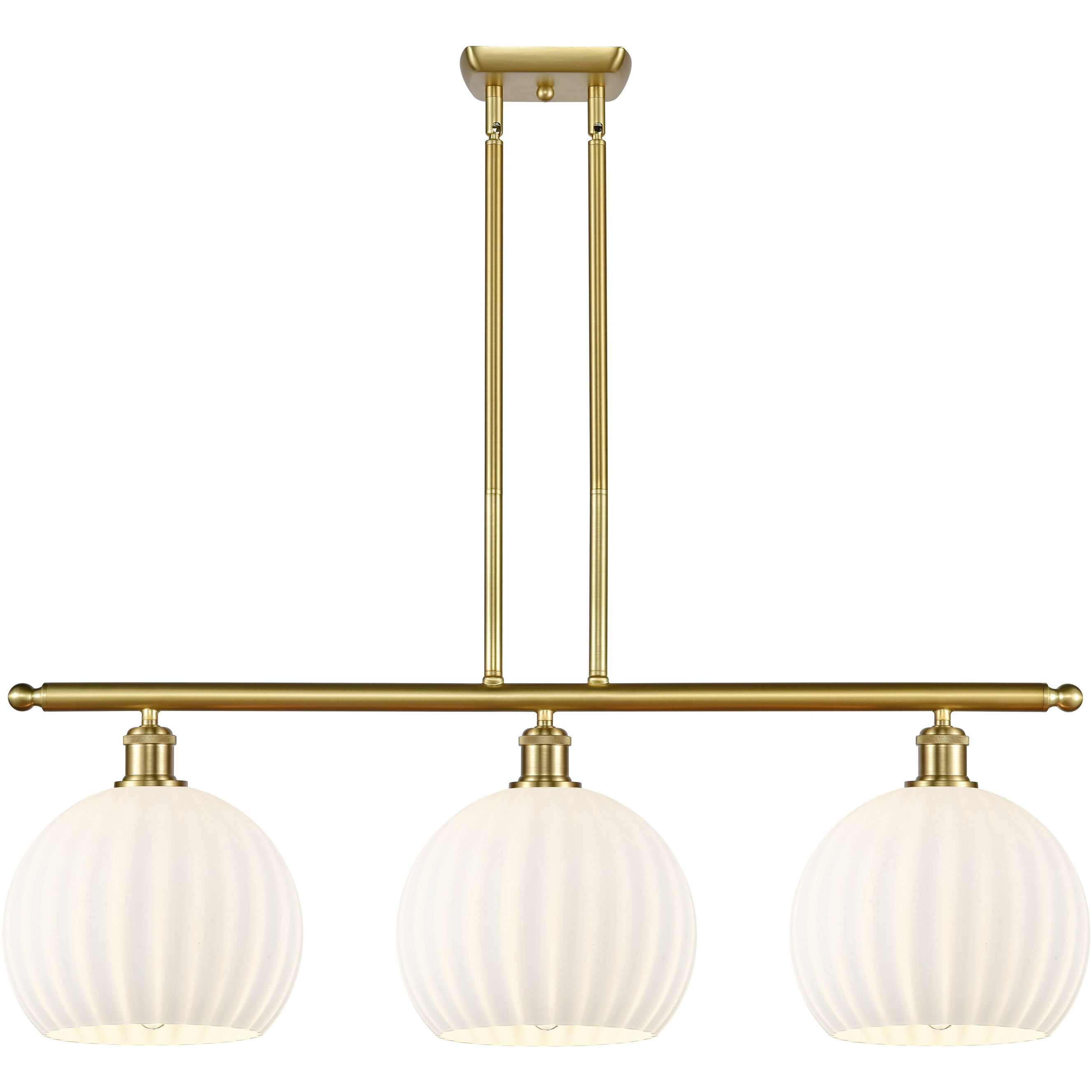 Ballston White Venetian 3 Light 36.5 inch Satin Gold Stem Hung Island Light Ceiling Light