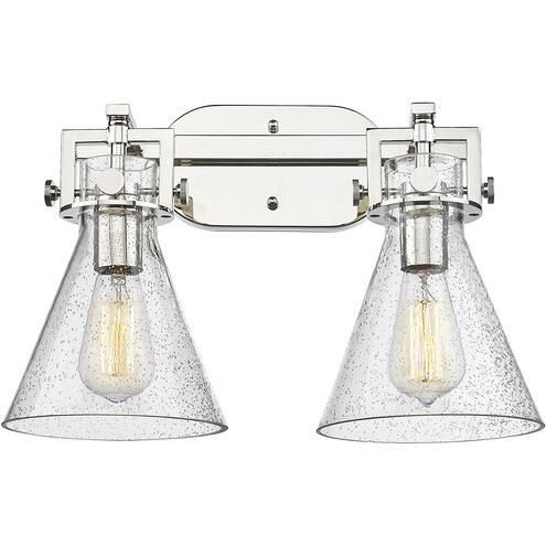 Newton Cone 2 Light 17 inch Polished Nickel Bath Vanity Light Wall Light in Seedy Glass