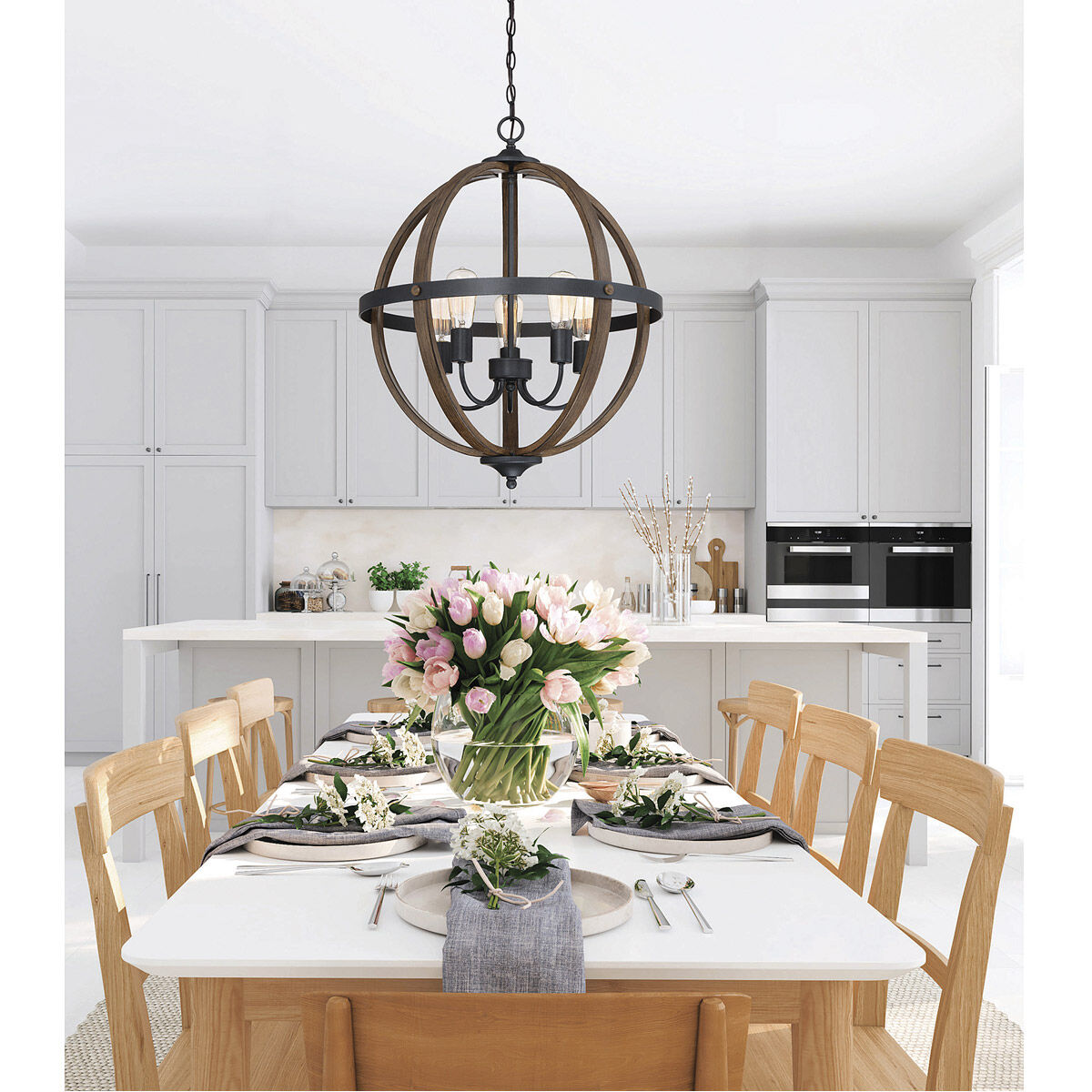 Farmhouse 5 Light 22 inch Wood with Black Chandelier Ceiling Light Farmhouse 5 Light 22 inch Wood with Black Chandelier Ceiling Light