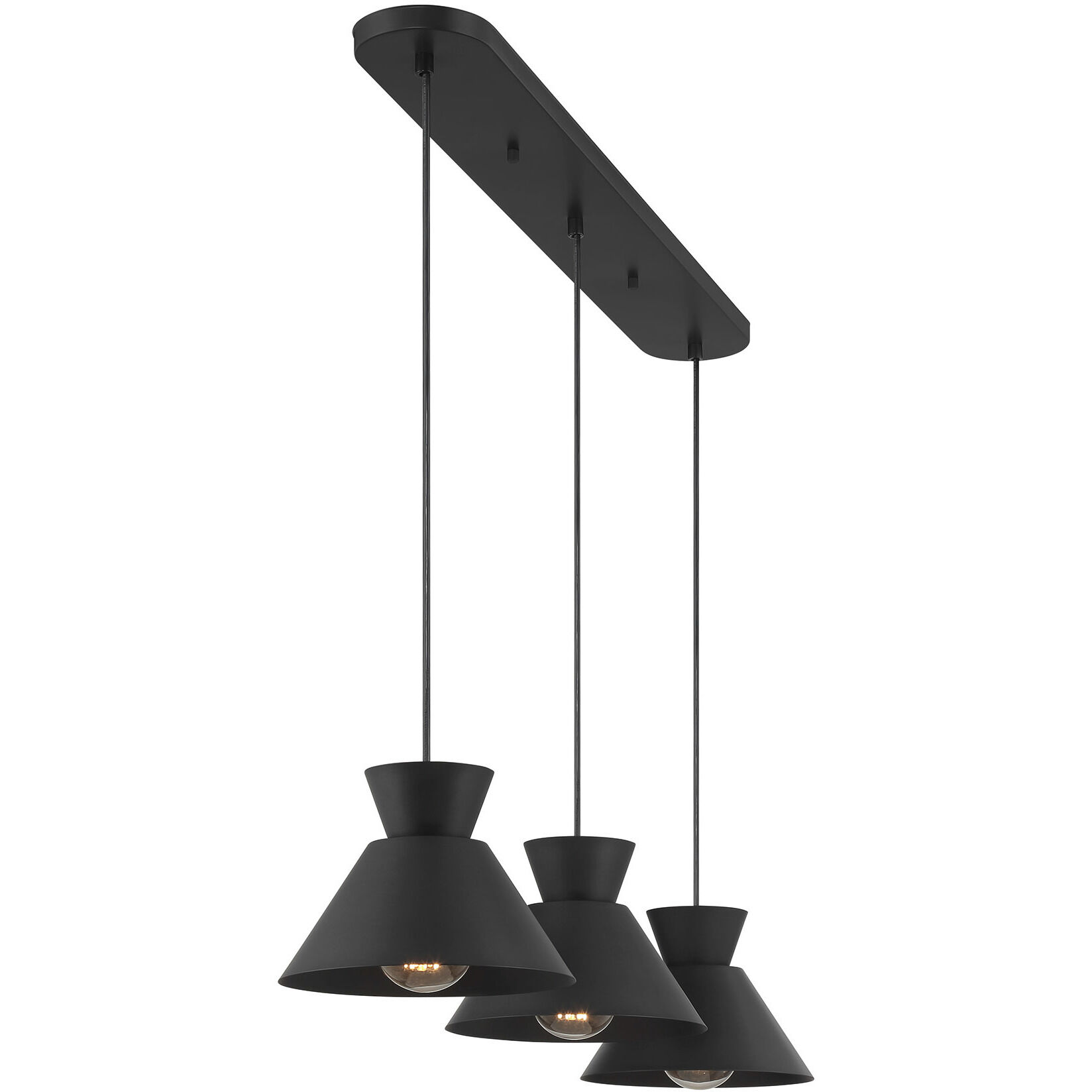 Mid-Century Modern 3 Light 40 inch Matte Black Linear Chandelier Ceiling Light