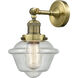 Franklin Restoration Small Oxford LED 7.5 inch Antique Brass Semi-Flush Mount Ceiling Light in Seedy Glass, Franklin Restoration