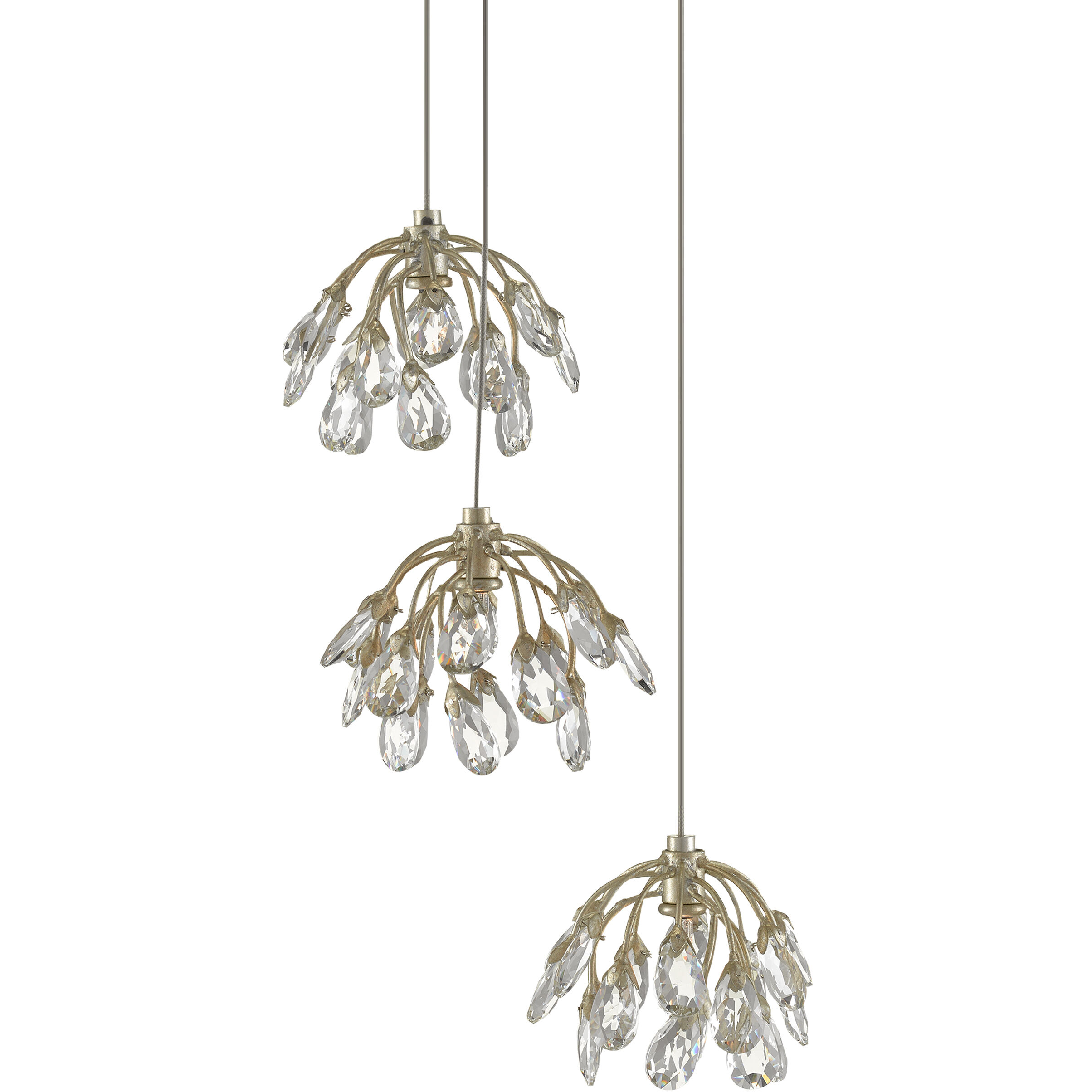 Crystal Bud 3 Light 13.5 inch Painted Silver/Contemporary Silver Leaf Multi-Drop Pendant Ceiling Light