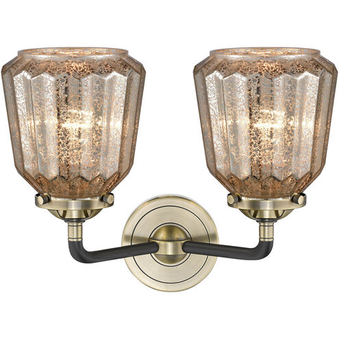 Nouveau Chatham 2 Light 14 inch Black Antique Brass Bath Vanity Light Wall Light in Mercury Glass, Nouveau