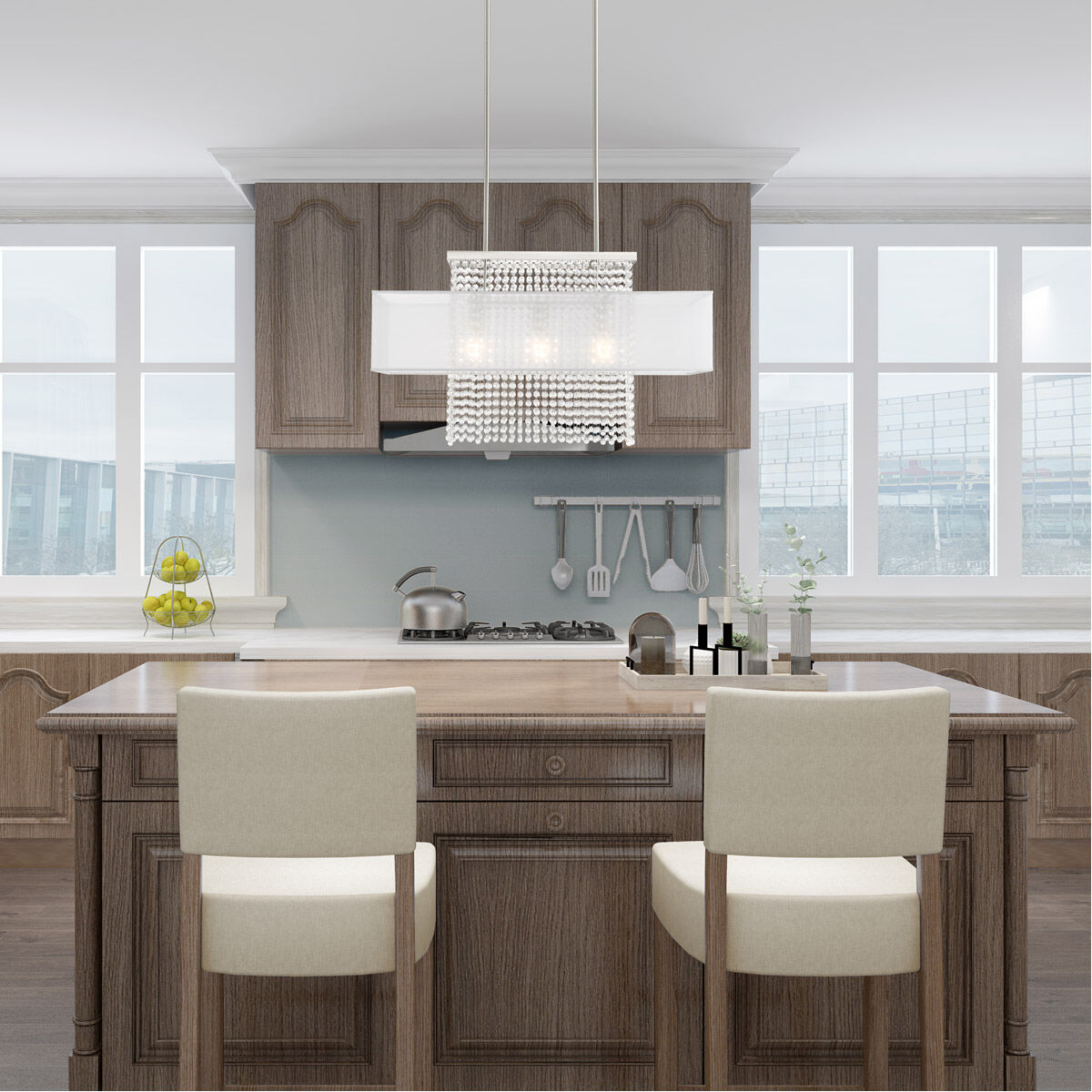 Bella Vista 3 Light 30 inch Brushed Nickel Linear Chandelier Ceiling Light