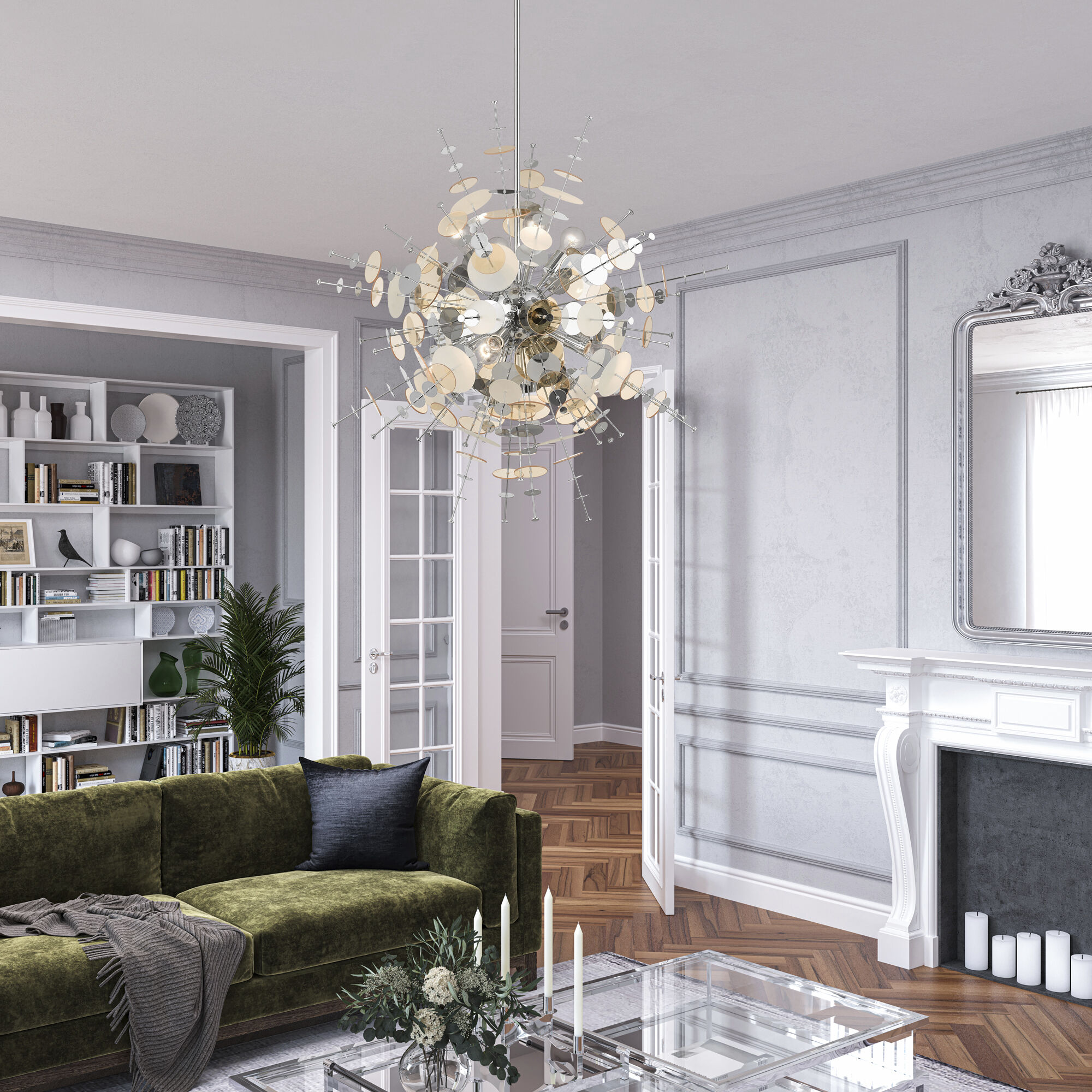 Circulo 8 Light 37 inch Polished Chrome Large Pendant Chandelier Ceiling Light