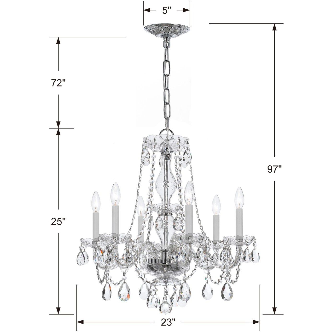 Traditional Crystal 6 Light 23 inch Polished Chrome Chandelier Ceiling Light in Clear Hand Cut