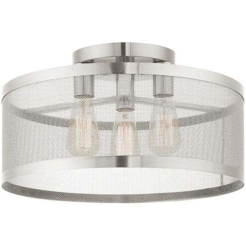 Industro 3 Light 18 inch Brushed Nickel Semi Flush Ceiling Light