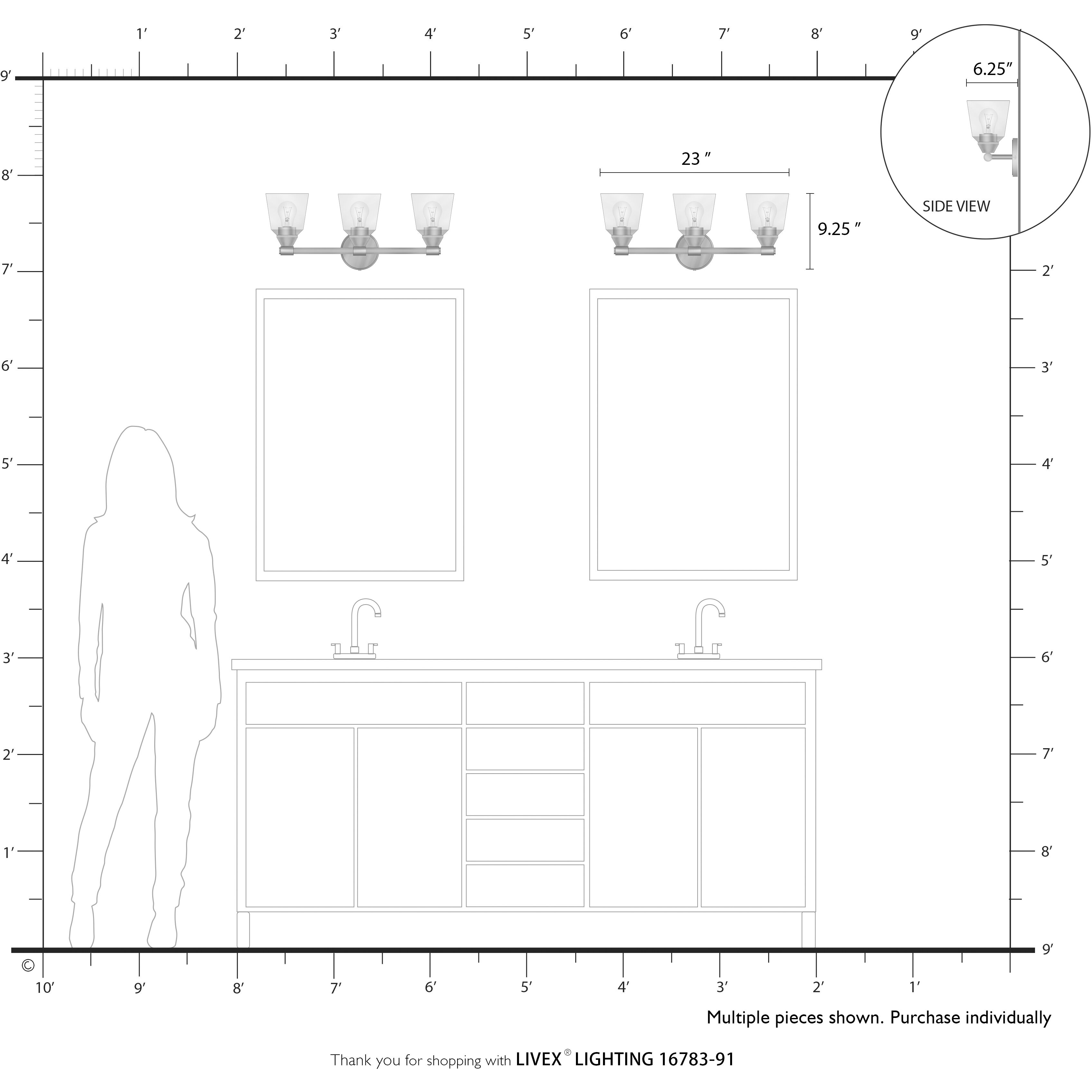 Catania 3 Light 23 inch Brushed Nickel Vanity Sconce Wall Light