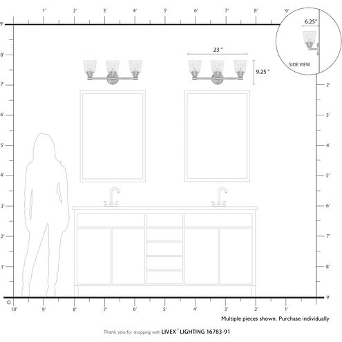 Catania 3 Light 23 inch Brushed Nickel Vanity Sconce Wall Light