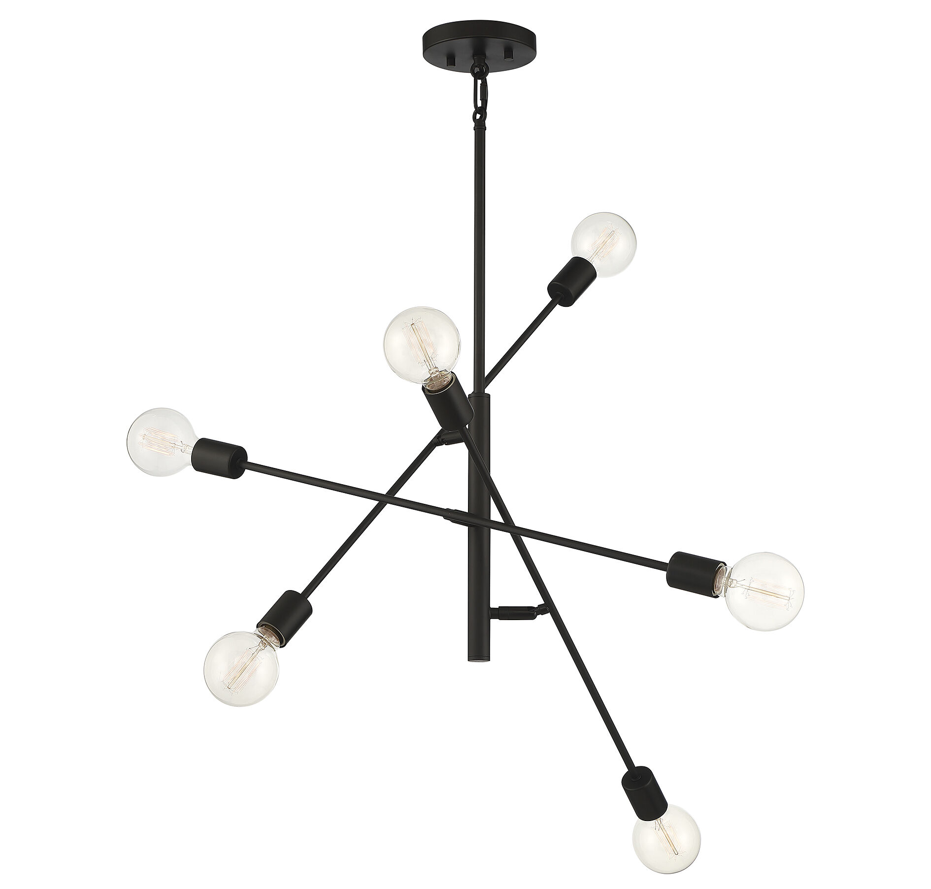 Contemporary 6 Light 26 inch Matte Black Chandelier Ceiling Light