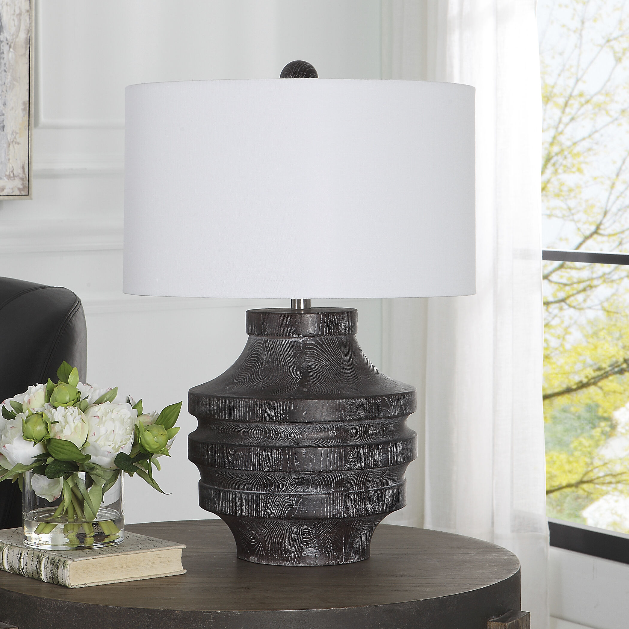 Timber 24 inch 150.00 watt Black Stain with Light White Glaze Table Lamp Portable Light
