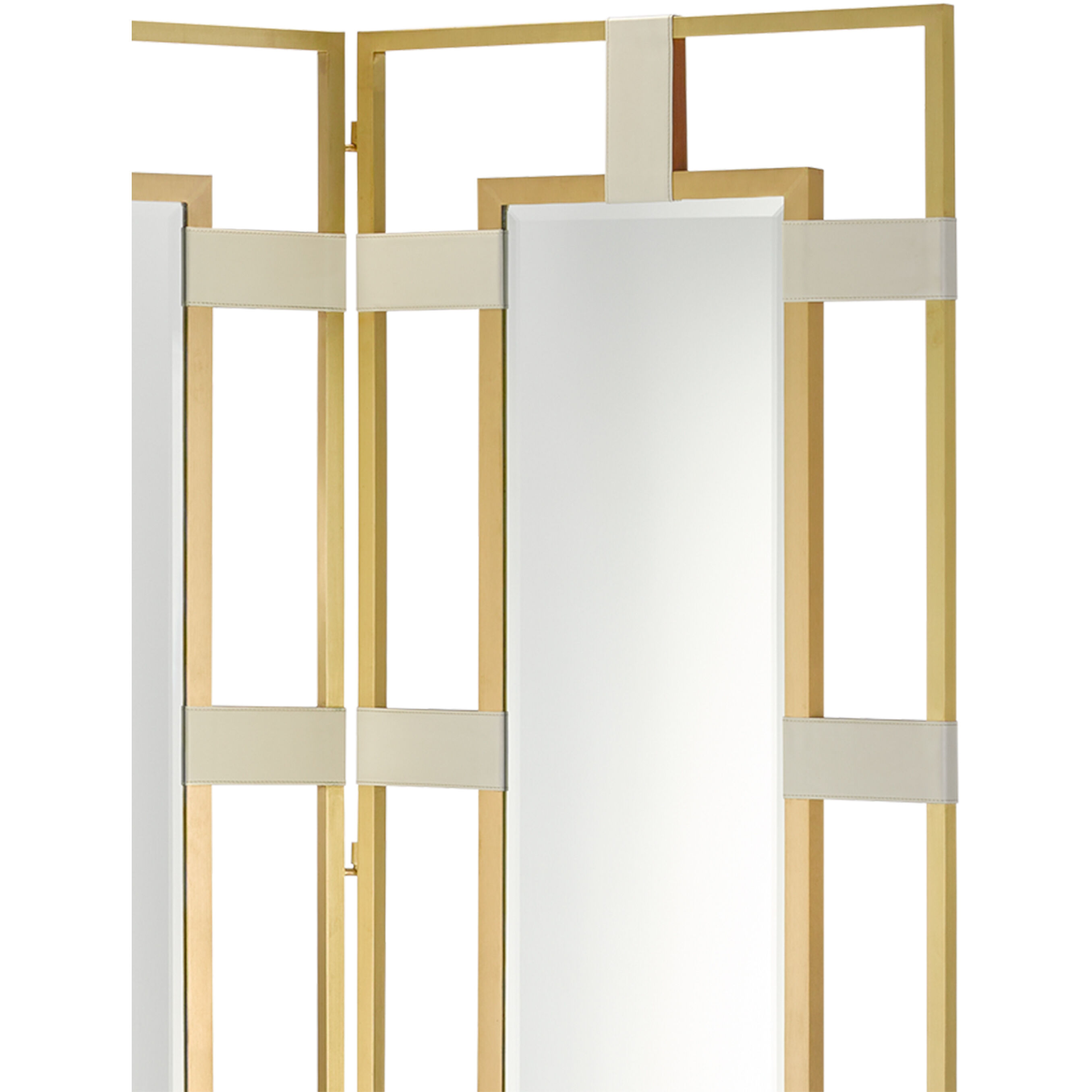Camille 83 inch Cream/Brushed Brass/Mirror Screen