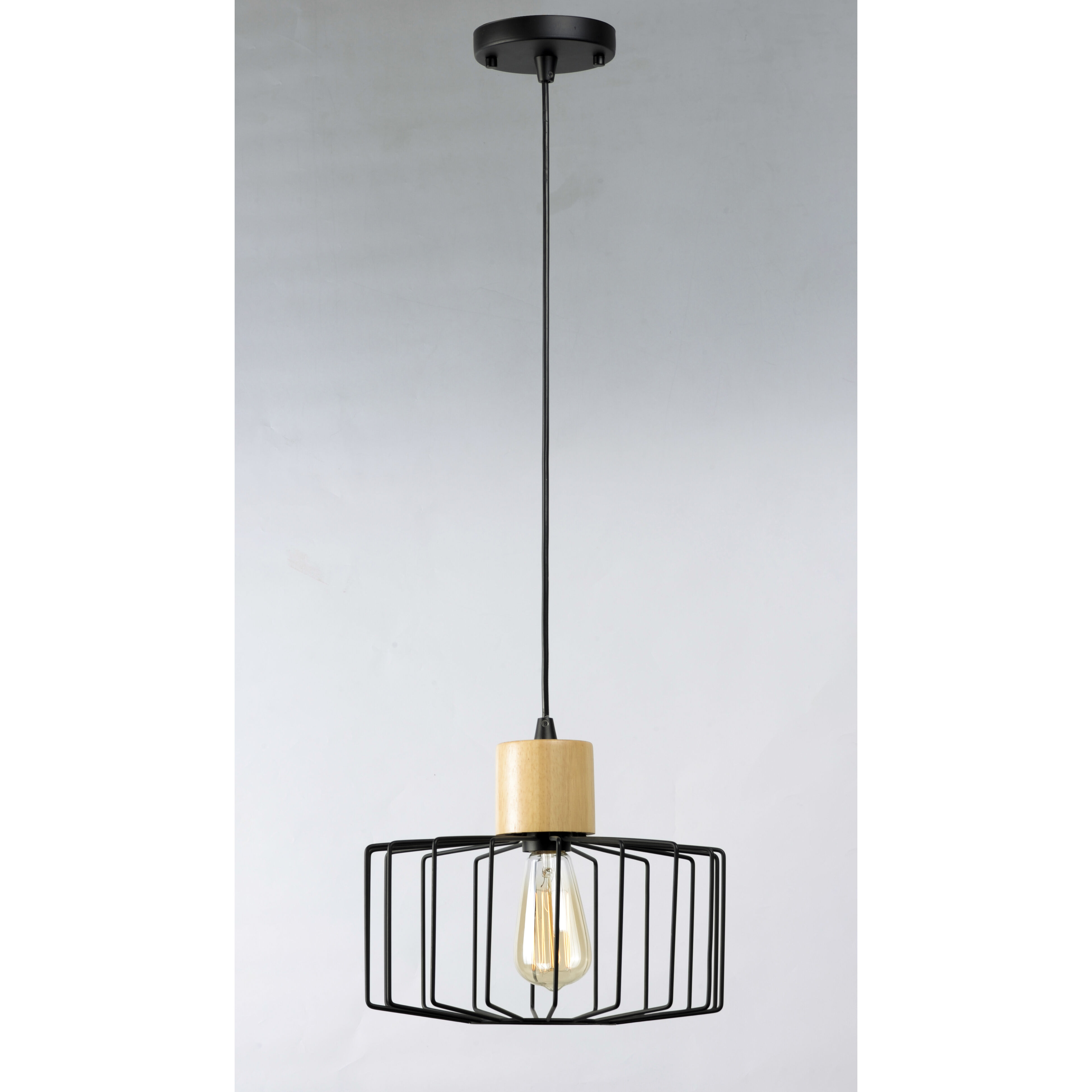 Bjorn 1 Light 23 inch Black/Natural Wood Single Pendant Ceiling Light