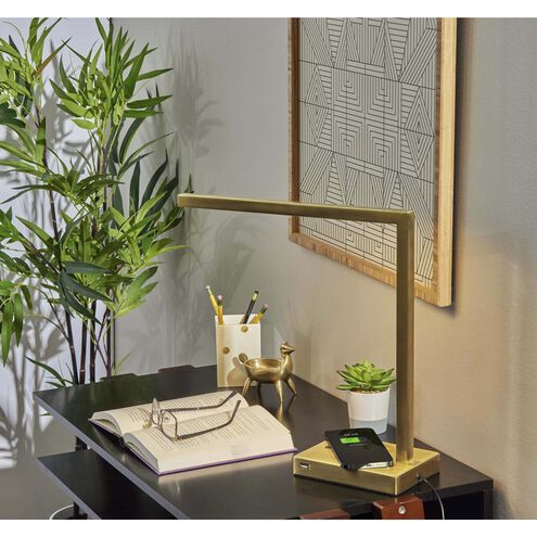 Aidan 16 inch 6.00 watt Antique Brass Wireless Charging Desk Lamp Portable Light, with AdessoCharge