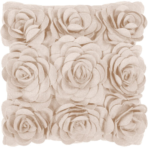 Felted Floral 18 inch Beige Pillow Cover