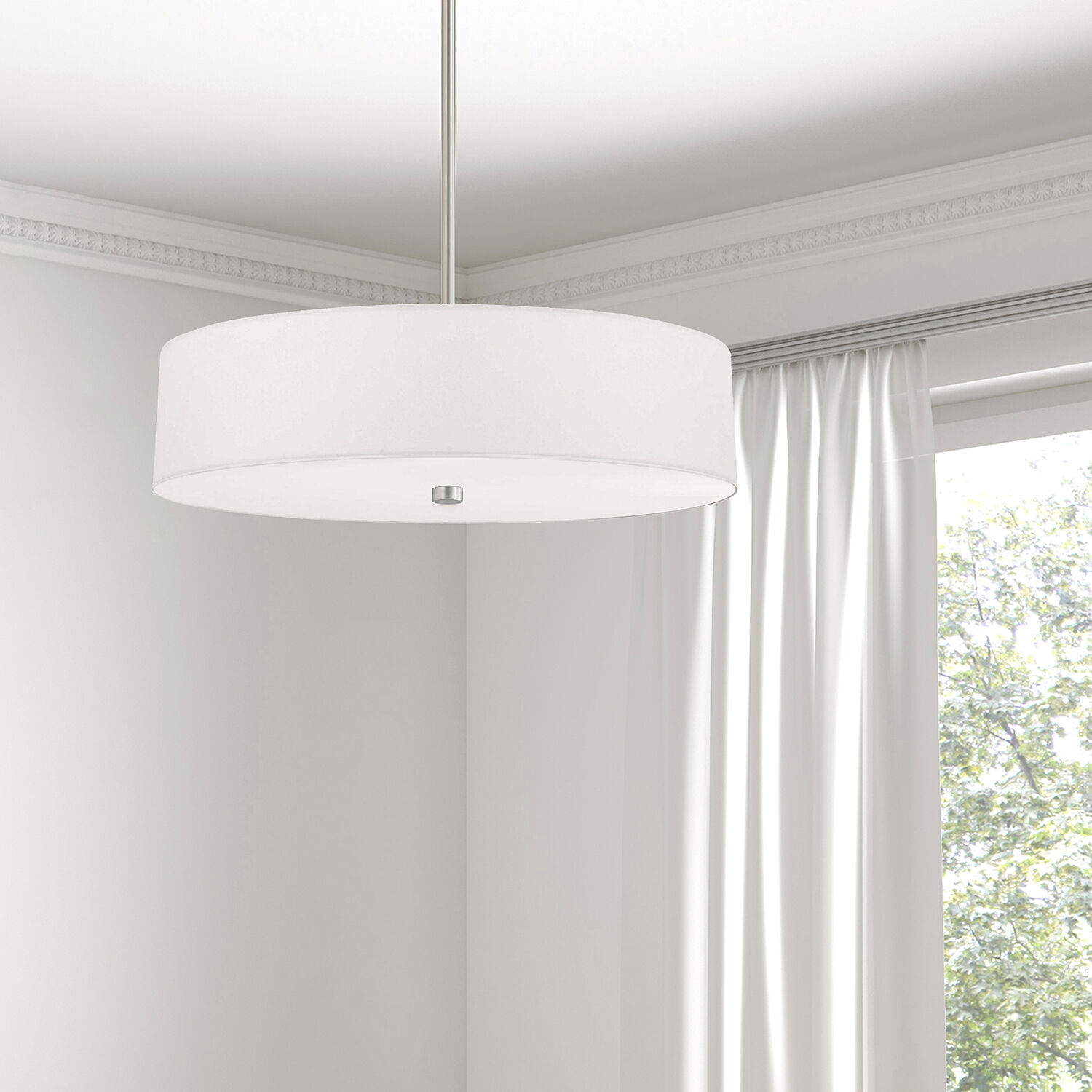 Everly 4 Light 20 inch Satin Chrome with White Pendant Ceiling Light