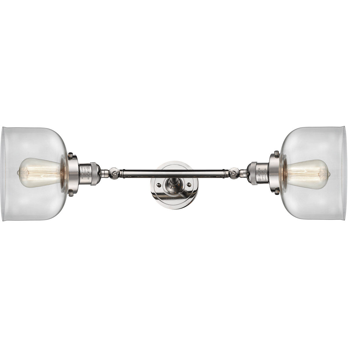 Franklin Restoration Large Bell 2 Light 19 inch Polished Nickel Bath Vanity Light Wall Light in Clear Glass, Franklin Restoration