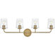 Kline 4 Light 33 inch Heritage Brass Bath Wall Light in Clear