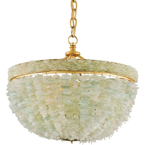 Bayou 3 Light 19 inch Contemporary Gold Leaf/Seaglass Chandelier Ceiling Light