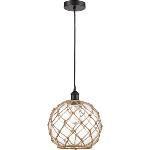 Edison Farmhouse Rope 1 Light 10 inch Matte Black Mini Pendant Ceiling Light