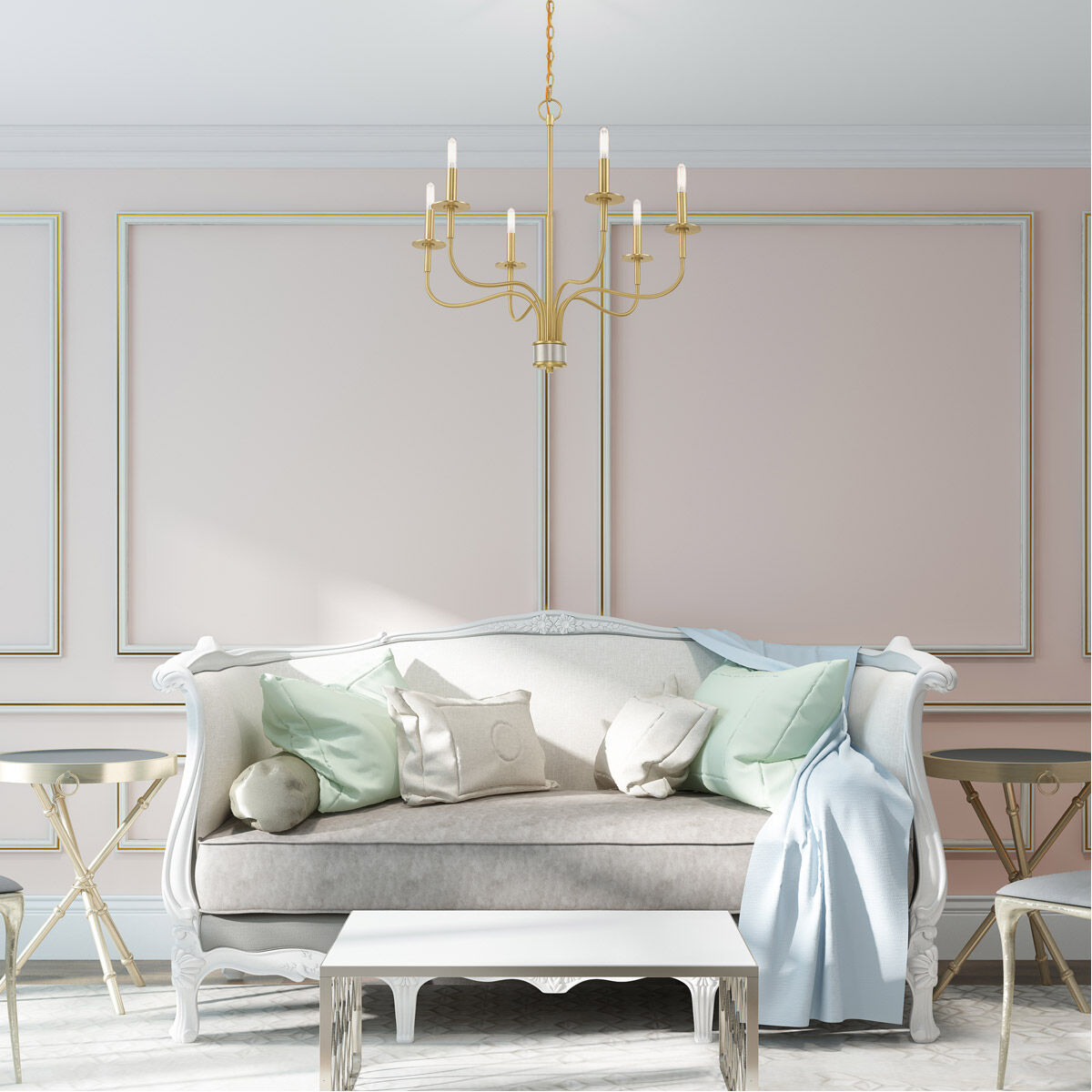 Lisbon 6 Light 26 inch Satin Brass Chandelier Ceiling Light