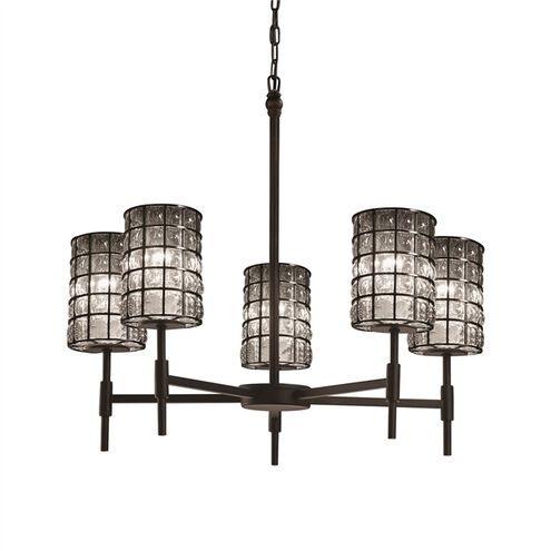 Wire Glass LED 24 inch Matte Black Chandelier Ceiling Light in 3500 Lm LED, Grid with Clear Bubbles, Cylinder with Flat Rim