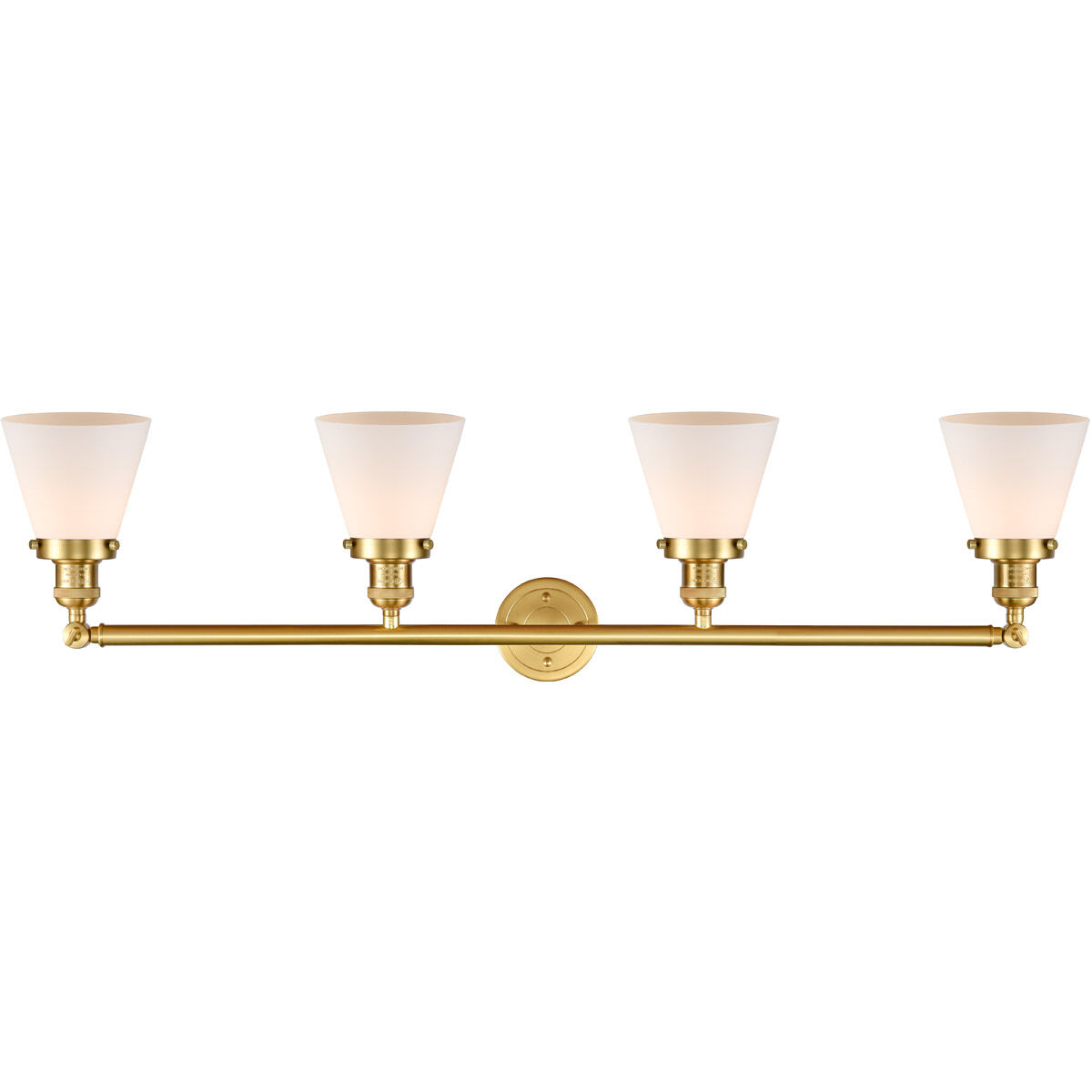 Franklin Restoration Small Cone LED 42 inch Satin Gold Bath Vanity Light Wall Light in Matte White Glass, Franklin Restoration