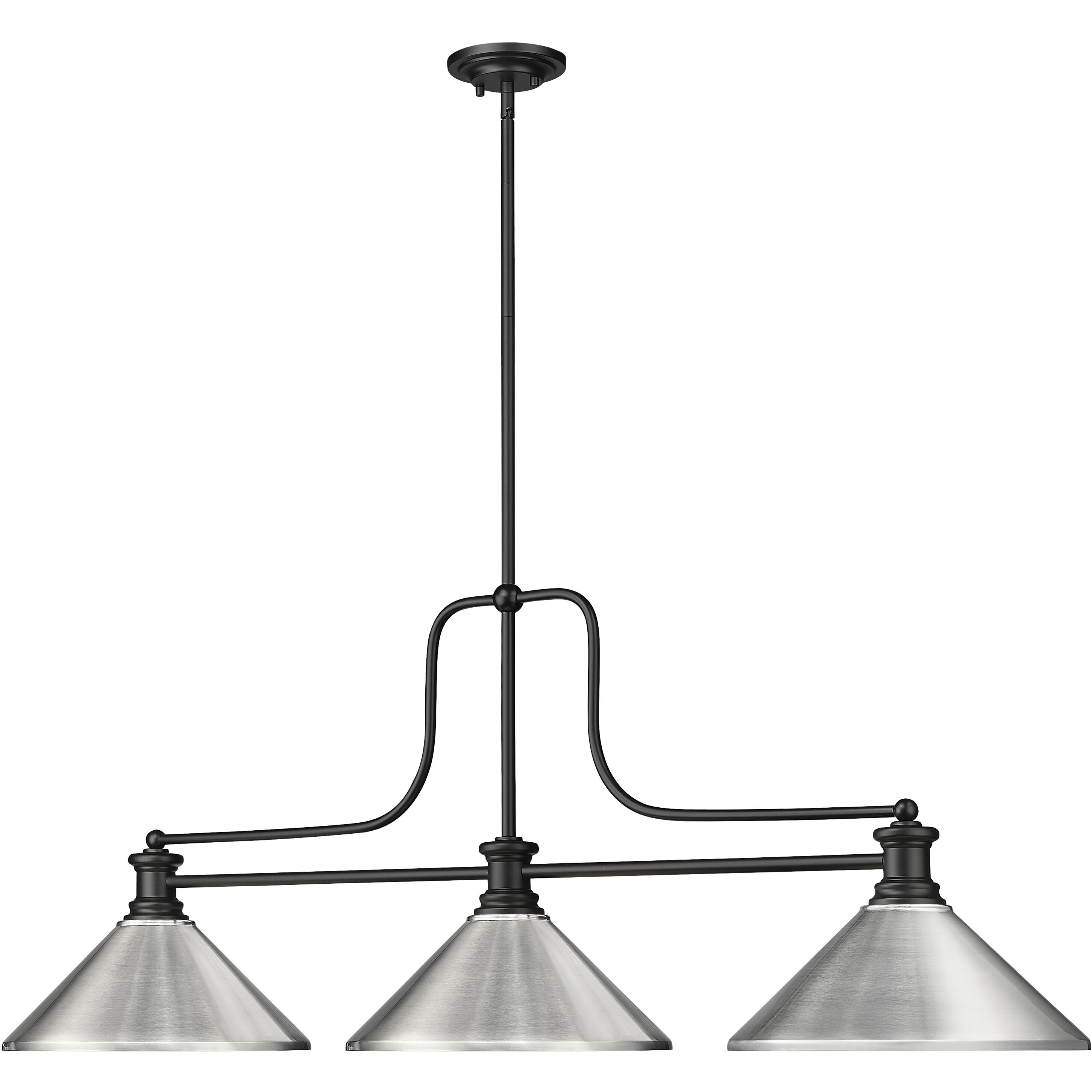 Melange 3 Light 52 inch Matte Black Billiard Ceiling Light in Brushed Nickel Steel